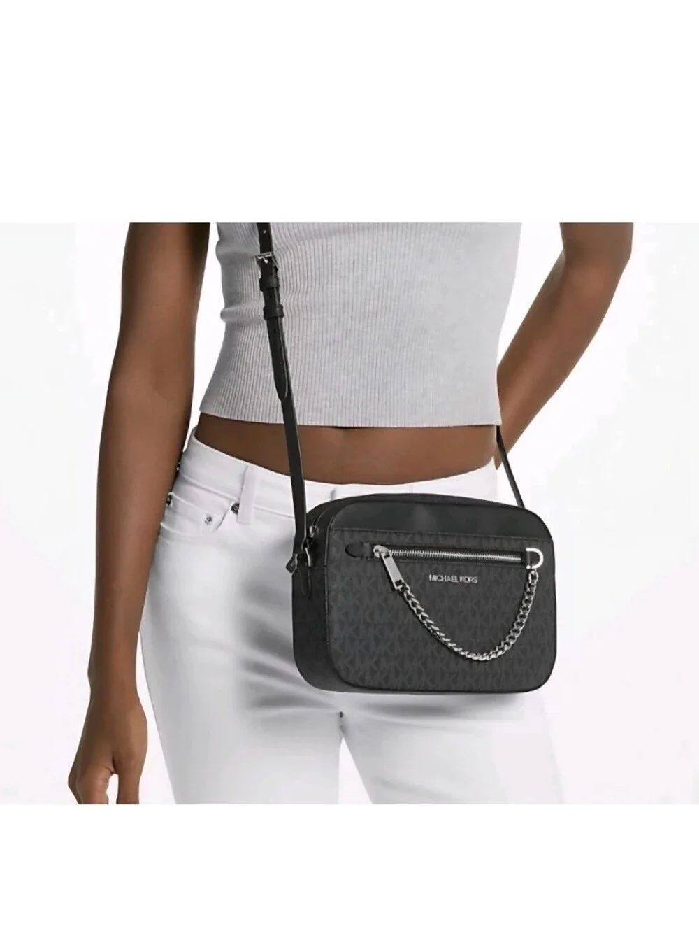 Michael Kors Jet Set Large Logo Crossbody Bag (Black) NWT